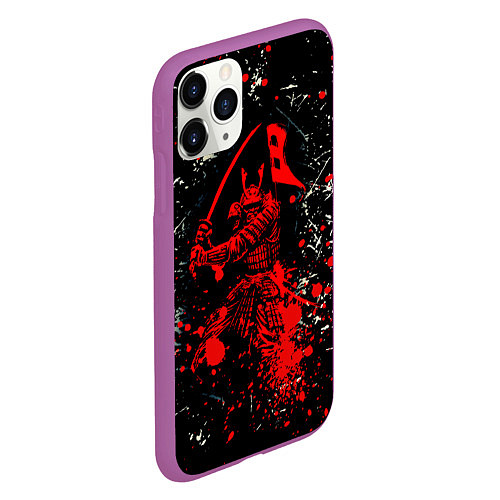 Чехол iPhone 11 Pro матовый Красный Японский Самурай Samurai / 3D-Фиолетовый – фото 2