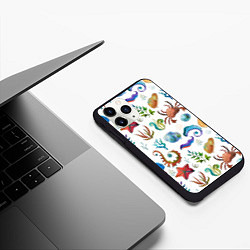 Чехол iPhone 11 Pro матовый Морской паттерн с крабами и водорослями, цвет: 3D-черный — фото 2