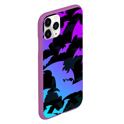 Чехол iPhone 11 Pro матовый ЛЕТУЧИЕ МЫШИ ХЕЛЛОУИН НЕОН HALLOWEEN NEON / 3D-Фиолетовый – фото 2