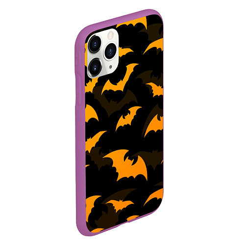 Чехол iPhone 11 Pro матовый ЛЕТУЧИЕ МЫШИ НОЧЬ ХЕЛЛОУИН HALLOWEEN NIGHT BATS / 3D-Фиолетовый – фото 2