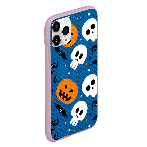 Чехол iPhone 11 Pro матовый ЧЕРЕПА И ТЫКВЫ HALLOWEEN / 3D-Розовый – фото 2