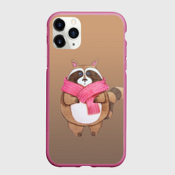 Чехол iPhone 11 Pro матовый Акварельный енотик, цвет: 3D-малиновый