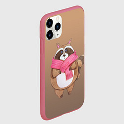 Чехол iPhone 11 Pro матовый Акварельный енотик, цвет: 3D-малиновый — фото 2