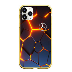 Чехол iPhone 11 Pro матовый MERCEDES-BENZ AMG 3D ГЕОМЕТРИЯ, цвет: 3D-желтый