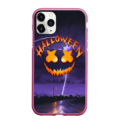 Чехол iPhone 11 Pro матовый ХЕЛЛОУИН НОЧЬ HALLOWEEN NIGHT MARSHMELLO, цвет: 3D-малиновый