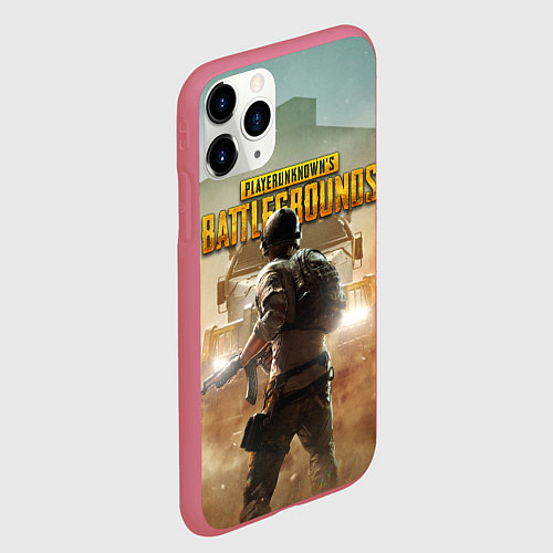 Чехол iPhone 11 Pro матовый PUBG СОЛДАТ В ШЛЕМЕ ПАБГ / 3D-Малиновый – фото 2