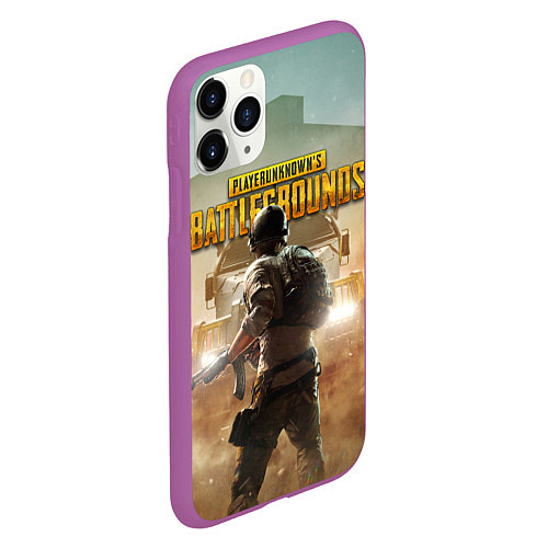 Чехол iPhone 11 Pro матовый PUBG СОЛДАТ В ШЛЕМЕ ПАБГ / 3D-Фиолетовый – фото 2