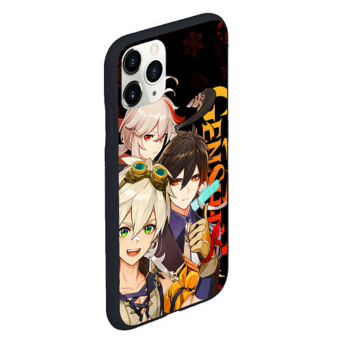 Чехол iPhone 11 Pro матовый Genshin Impact: Беннет, Чжун Ли, Кадзуха / 3D-Черный – фото 2