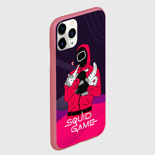 Чехол iPhone 11 Pro матовый Игра в кальмара - с милым котиком / 3D-Малиновый – фото 2