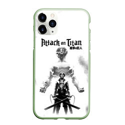 Чехол iPhone 11 Pro матовый Эрен и Титан Атака титанов, цвет: 3D-салатовый
