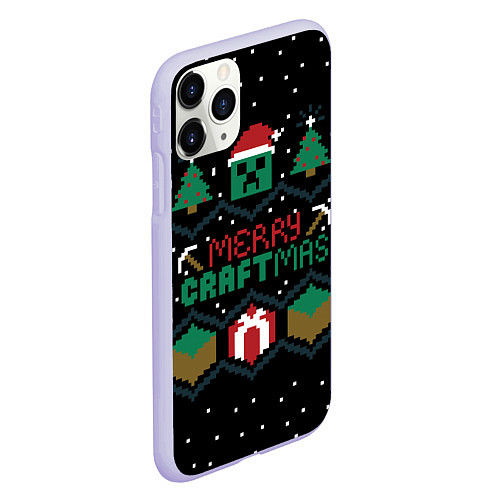 Чехол iPhone 11 Pro матовый MINECRAFT CHRISTMAS / 3D-Светло-сиреневый – фото 2