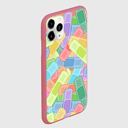 Чехол iPhone 11 Pro матовый Цветные пластыри / 3D-Малиновый – фото 2