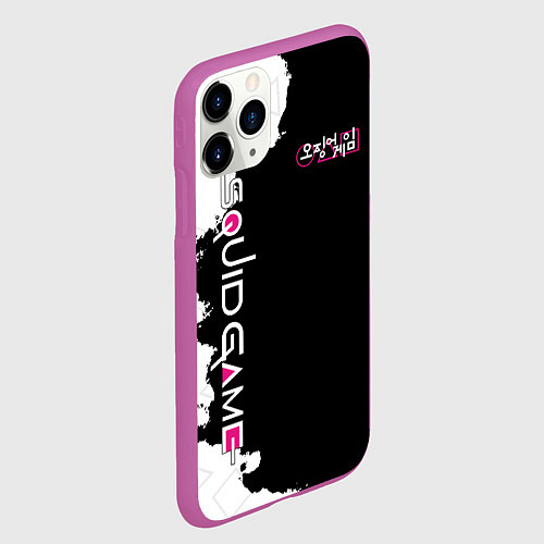 Чехол iPhone 11 Pro матовый ИГРА В КАЛЬМАРА ЛОГО,БРЫЗГИ КРАСОК ЧБ / 3D-Фиолетовый – фото 2