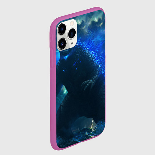 Чехол iPhone 11 Pro матовый ГОДЗИЛЛА В МОРЕ / 3D-Фиолетовый – фото 2