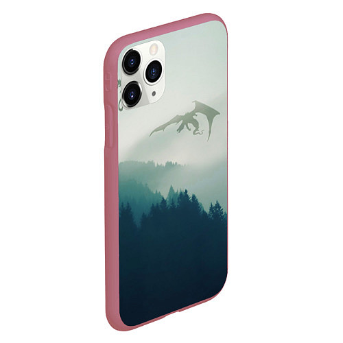 Чехол iPhone 11 Pro матовый ДРАКОНЫ НАД ЛЕСОМ DRAGON / 3D-Малиновый – фото 2