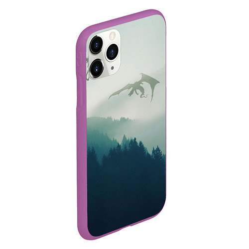 Чехол iPhone 11 Pro матовый ДРАКОНЫ НАД ЛЕСОМ DRAGON / 3D-Фиолетовый – фото 2