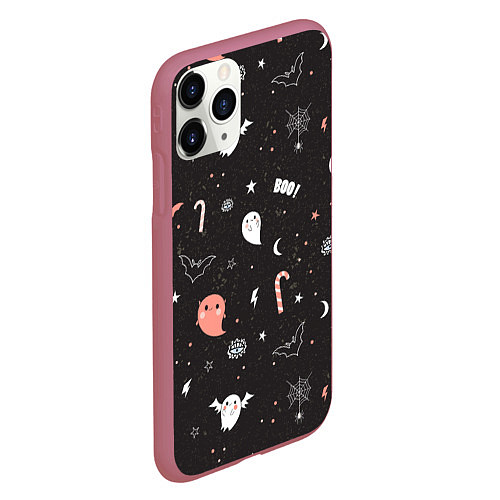 Чехол iPhone 11 Pro матовый Halloween Dark / 3D-Малиновый – фото 2