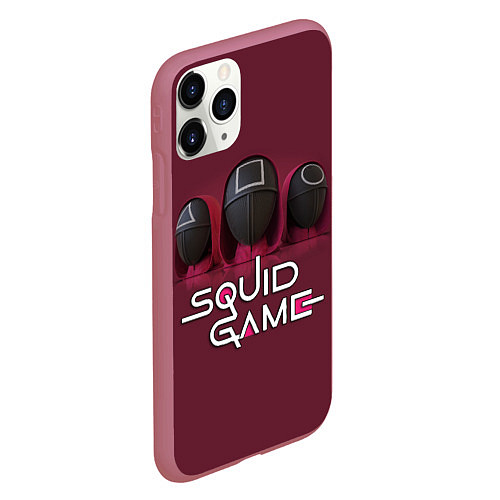 Чехол iPhone 11 Pro матовый ИГРА В КАЛЬМАРА ТРИО SQUID GAME TRIO / 3D-Малиновый – фото 2