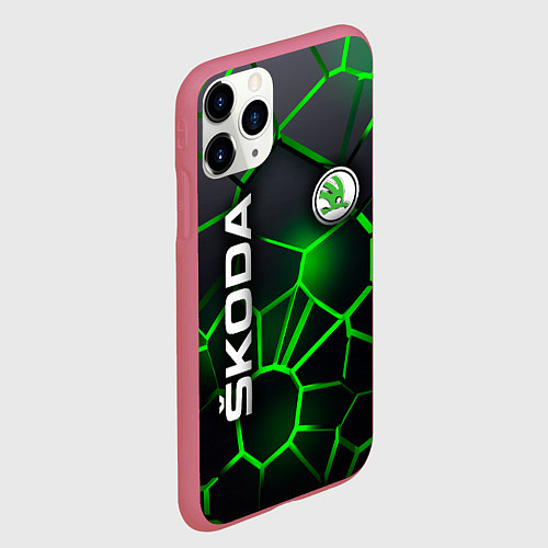 Чехол iPhone 11 Pro матовый 3D плиты с подсветкой Шкода / 3D-Малиновый – фото 2