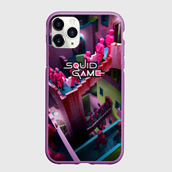 Чехол iPhone 11 Pro матовый Игра в кальмара лестница лого можно убрать, цвет: 3D-фиолетовый