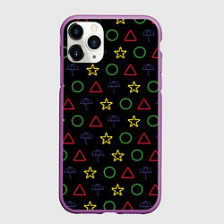Чехол iPhone 11 Pro матовый ИГРА В КАЛЬМАРА, ФИГУРКИ ИГРЫ, ПЕЧЕНЬЕ, цвет: 3D-фиолетовый