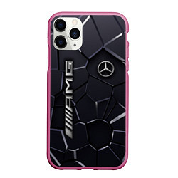 Чехол iPhone 11 Pro матовый Mercedes AMG 3D плиты, цвет: 3D-малиновый