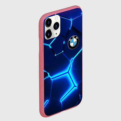 Чехол iPhone 11 Pro матовый BMW LOGO 3Д ПЛИТЫ ГЕОМЕТРИЯ / 3D-Малиновый – фото 2