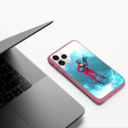Чехол iPhone 11 Pro матовый ОХРАНА НА ЧЕКУ ТРЕУГОЛЬНИК, цвет: 3D-малиновый — фото 2