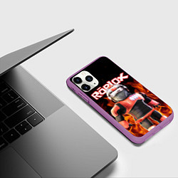 Чехол iPhone 11 Pro матовый ROBLOX FIRE РОБЛОКС ОГОНЬ ПОЖАРНЫЙ, цвет: 3D-фиолетовый — фото 2