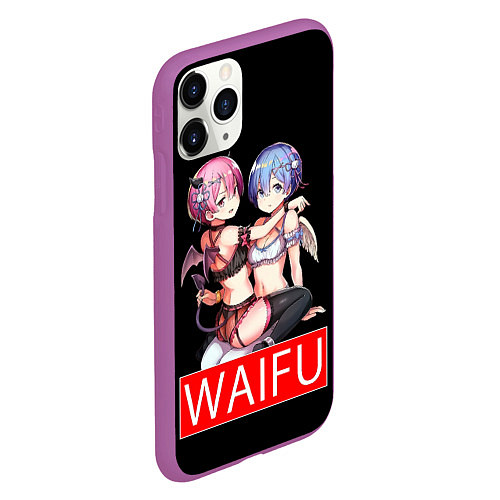 Чехол iPhone 11 Pro матовый Рем и рам вайфу Re zero ahegao / 3D-Фиолетовый – фото 2