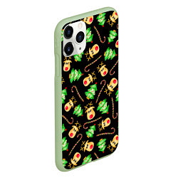 Чехол iPhone 11 Pro матовый Олени, елки и карамель, цвет: 3D-салатовый — фото 2