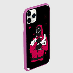 Чехол iPhone 11 Pro матовый Игра в кальмара x Кот,, цвет: 3D-фиолетовый — фото 2