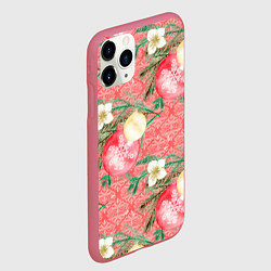 Чехол iPhone 11 Pro матовый Новогодние красные шары, цвет: 3D-малиновый — фото 2