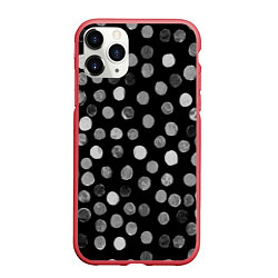Чехол iPhone 11 Pro матовый Кружочки на черном фоне, цвет: 3D-красный