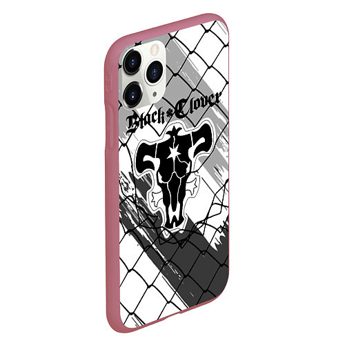 Чехол iPhone 11 Pro матовый Чёрный клевер бык за решеткой / 3D-Малиновый – фото 2