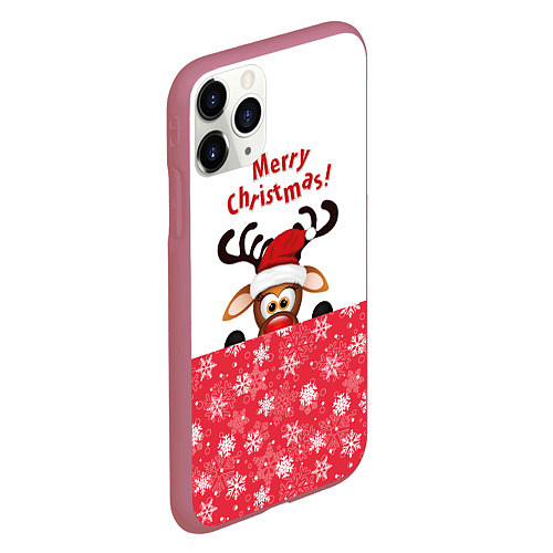 Чехол iPhone 11 Pro матовый Оленёнок Merry Christmas / 3D-Малиновый – фото 2