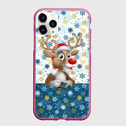 Чехол iPhone 11 Pro матовый Весёлый Оленёнок, цвет: 3D-малиновый