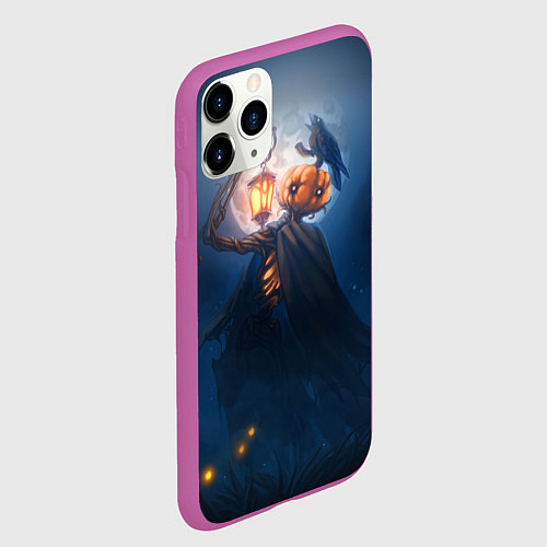 Чехол iPhone 11 Pro матовый ТЫКВИННЫЙ МОНСТР В ТУМАНЕ ХЕЛЛОУИН / 3D-Фиолетовый – фото 2