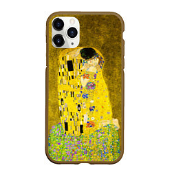 Чехол iPhone 11 Pro матовый Влюблённые поцелуй художник Климт, цвет: 3D-коричневый