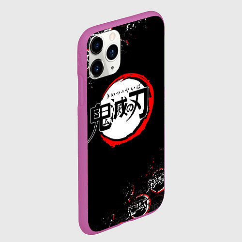 Чехол iPhone 11 Pro матовый КЛИНОК РАССЕКАЮЩИЙ ДЕМОНОВ БРЫЗГИ КРАСОК / 3D-Фиолетовый – фото 2