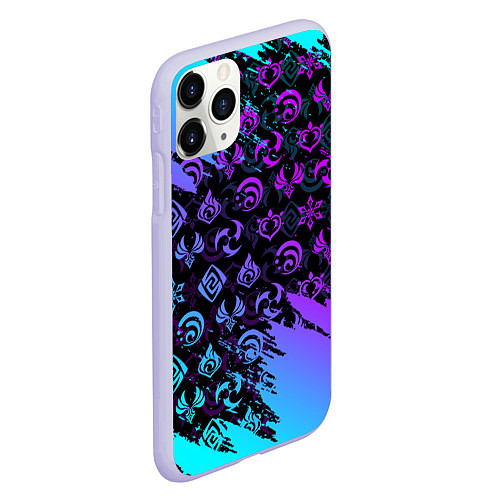 Чехол iPhone 11 Pro матовый GENSHIN NEON PATTERN SYMBOL НЕОН ЭМБЛЕМЫ / 3D-Светло-сиреневый – фото 2