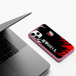 Чехол iPhone 11 Pro матовый Атака Титанов: Нарисованный огонь, цвет: 3D-малиновый — фото 2