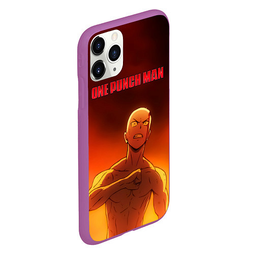 Чехол iPhone 11 Pro матовый Сайтама в огне One Punch-Man / 3D-Фиолетовый – фото 2