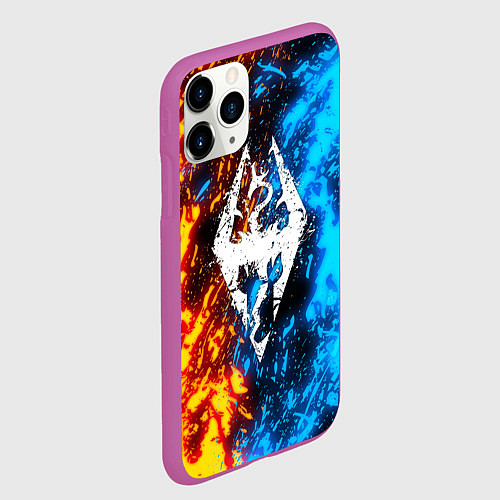 Чехол iPhone 11 Pro матовый TES SKYRIM BATTLE FIRE БИТВА ОГНЕЙ / 3D-Фиолетовый – фото 2
