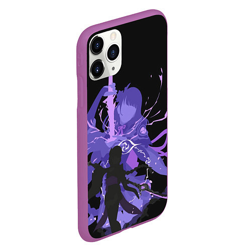 Чехол iPhone 11 Pro матовый Genshin Impact Raiden / 3D-Фиолетовый – фото 2