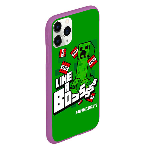 Чехол iPhone 11 Pro матовый LIKE A BOSS Minecraft Creepe / 3D-Фиолетовый – фото 2