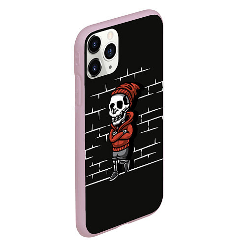 Чехол iPhone 11 Pro матовый Скелет у стены / 3D-Розовый – фото 2