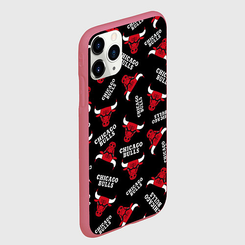 Чехол iPhone 11 Pro матовый CHICAGO BULLS БЫКИ УЗОР / 3D-Малиновый – фото 2