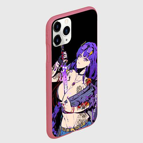 Чехол iPhone 11 Pro матовый Сегун Райден балл модная с мечом genshin impact / 3D-Малиновый – фото 2