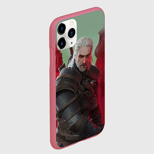 Чехол iPhone 11 Pro матовый ВЕДЬМАК THE WITCHER ГЕРАЛЬТ С МЕЧОМ / 3D-Малиновый – фото 2